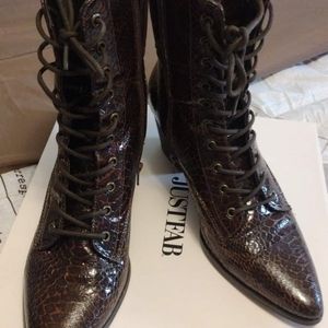 Brown snake skin ankle boots